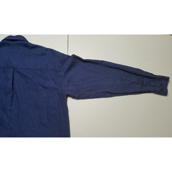 Whipper In Linen Blend Button Up Long Sleeve Shirt Blue Floral Print Men's M - Picture 14 of 15